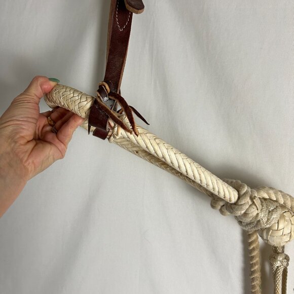 Handmade Braided Rawhide Bosal w Headstall and Cotton Rope Reins - Picture 3 of 5